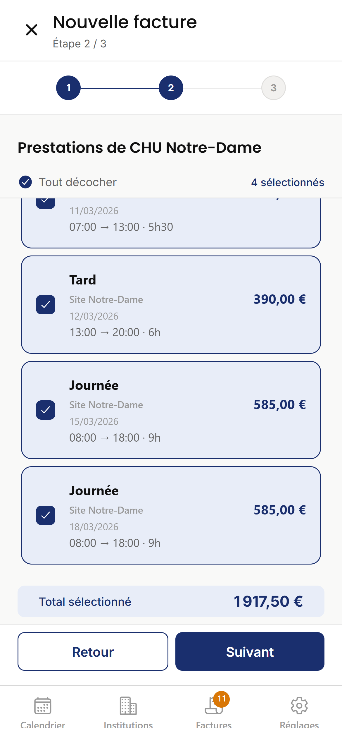 Étape 2 : choisir les prestations